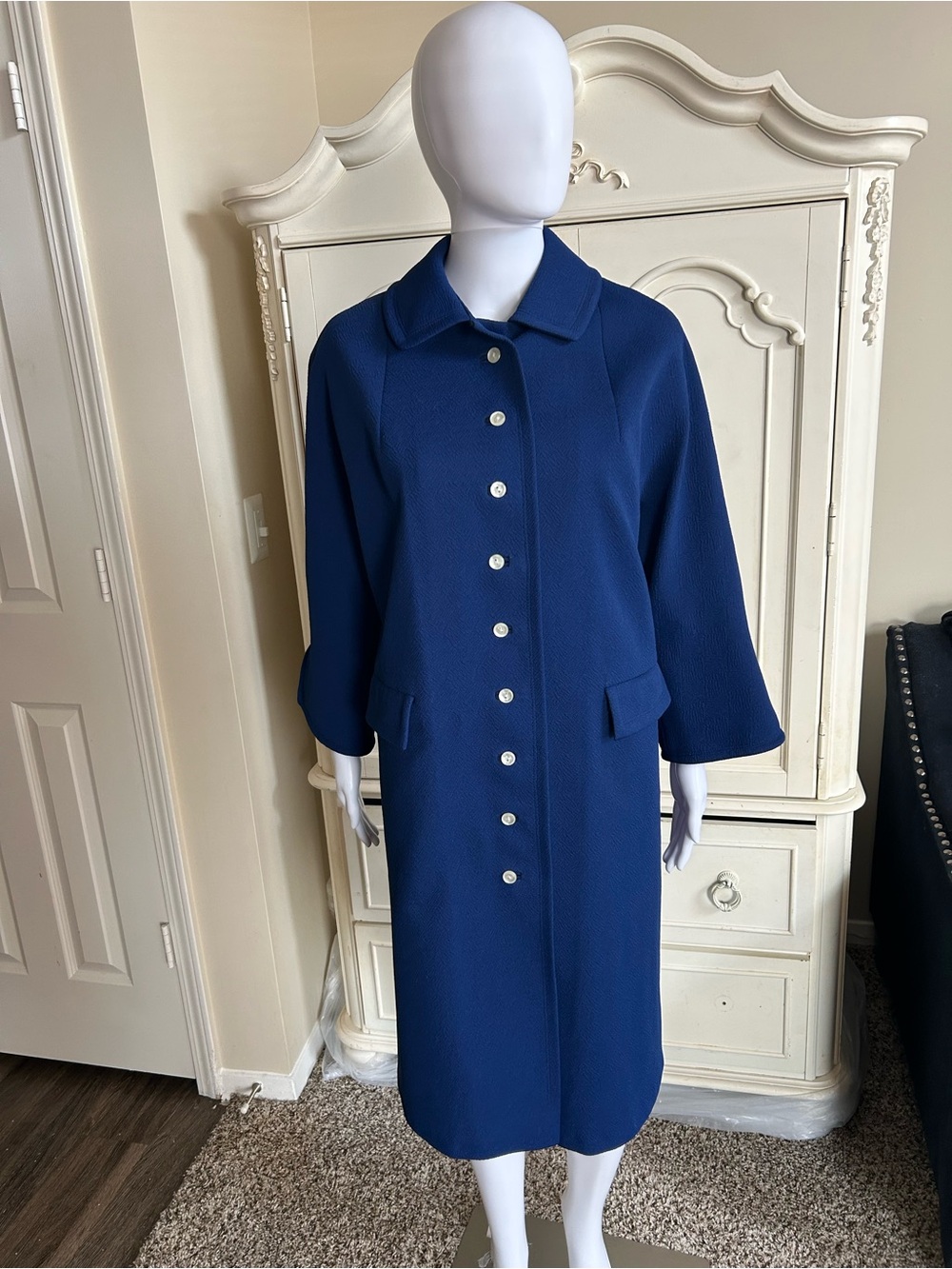 Classic Blue Women's Long Pea Coat Vtg 1960s